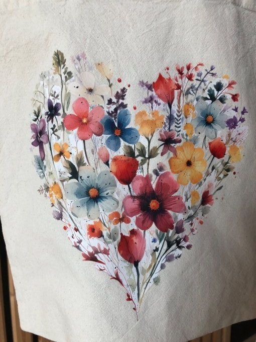 Tote bag cœur fleuri 